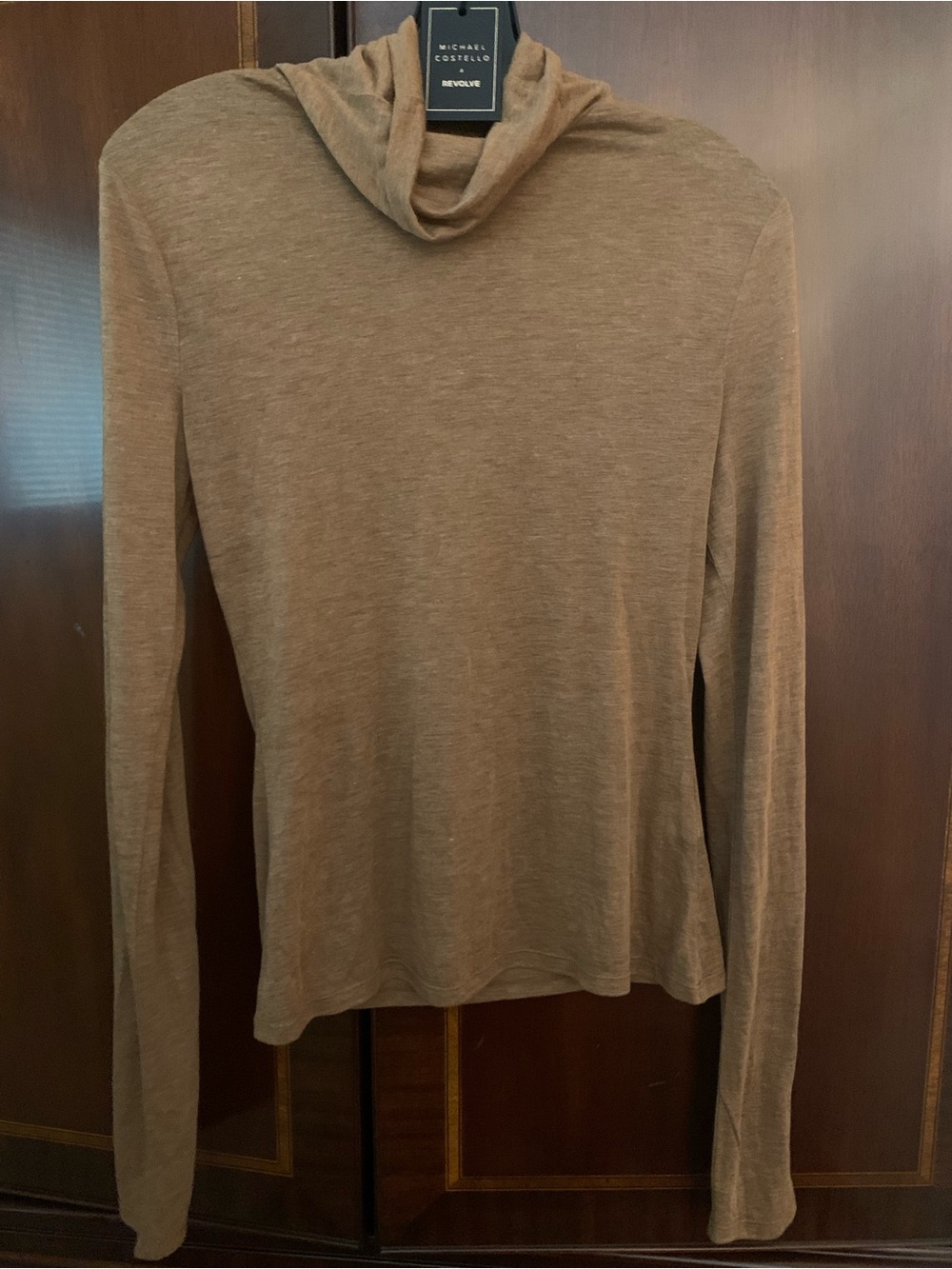 Michael Costello Slim Cowl Neck Sweater in Camel